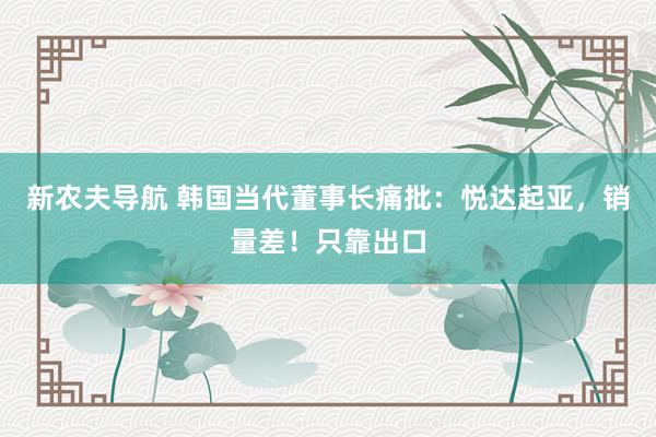 新农夫导航 韩国当代董事长痛批：悦达起亚，销量差！只靠出口