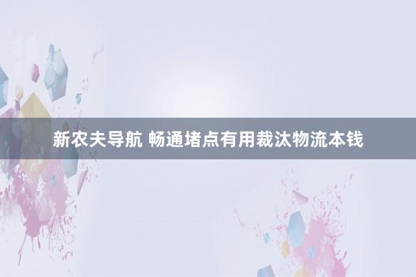 新农夫导航 畅通堵点有用裁汰物流本钱