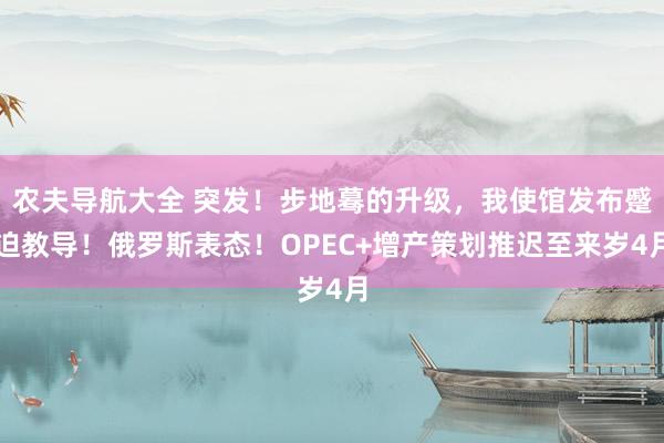 农夫导航大全 突发！步地蓦的升级，我使馆发布蹙迫教导！俄罗斯表态！OPEC+增产策划推迟至来岁4月