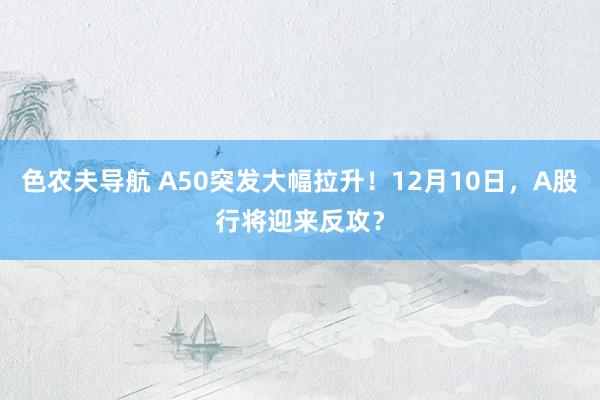 色农夫导航 A50突发大幅拉升！12月10日，A股行将迎来反攻？