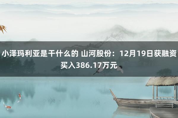 小泽玛利亚是干什么的 山河股份：12月19日获融资买入386.17万元