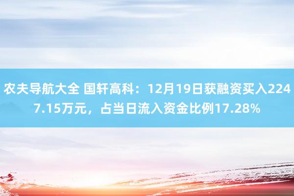 农夫导航大全 国轩高科：12月19日获融资买入2247.15万元，占当日流入资金比例17.28%