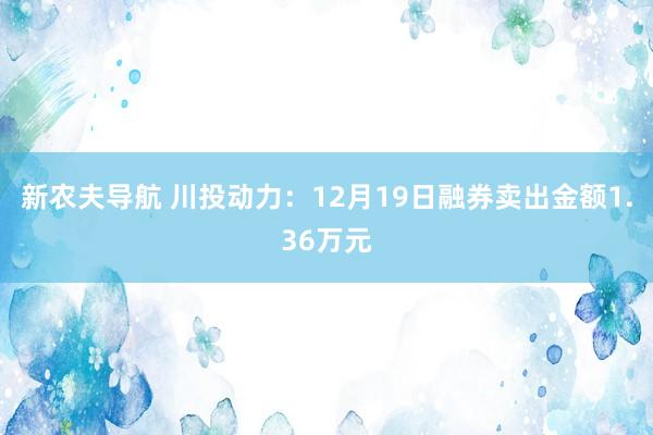 新农夫导航 川投动力：12月19日融券卖出金额1.36万元