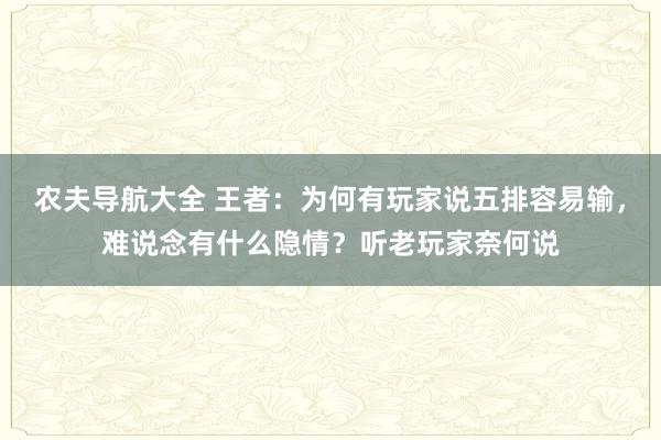 农夫导航大全 王者：为何有玩家说五排容易输，难说念有什么隐情？听老玩家奈何说