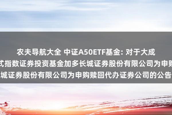 农夫导航大全 中证A50ETF基金: 对于大成基金旗下部分来回型洞开式指数证券投资基金加多长城证券股份有限公司为申购赎回代办证券公司的公告