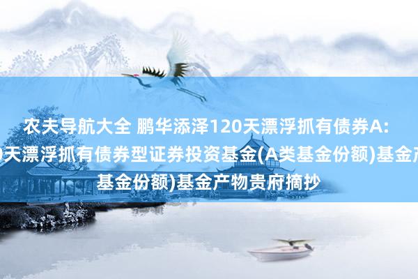 农夫导航大全 鹏华添泽120天漂浮抓有债券A: 鹏华添泽120天漂浮抓有债券型证券投资基金(A类基金份额)基金产物贵府摘抄