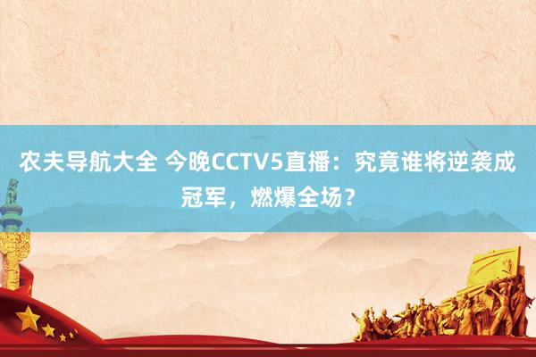 农夫导航大全 今晚CCTV5直播：究竟谁将逆袭成冠军，燃爆全场？