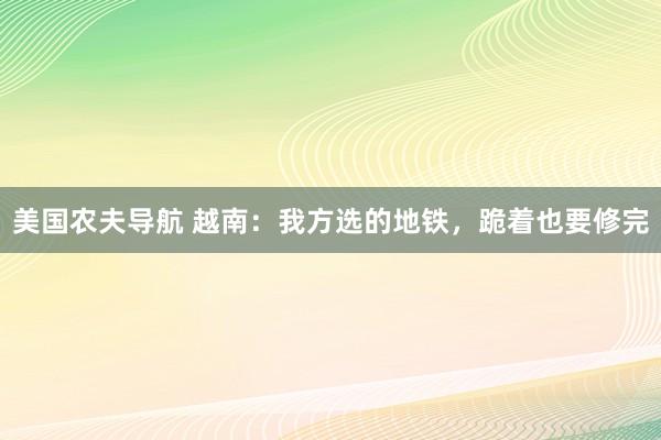 美国农夫导航 越南：我方选的地铁，跪着也要修完