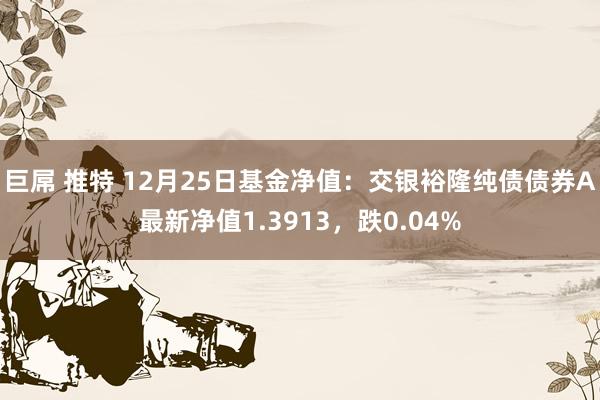 巨屌 推特 12月25日基金净值：交银裕隆纯债债券A最新净值1.3913，跌0.04%