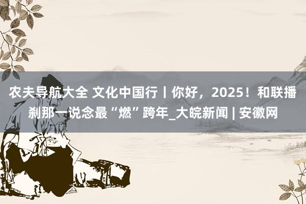 农夫导航大全 文化中国行丨你好，2025！和联播刹那一说念最“燃”跨年_大皖新闻 | 安徽网