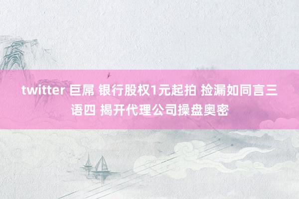 twitter 巨屌 银行股权1元起拍 捡漏如同言三语四 揭开代理公司操盘奥密
