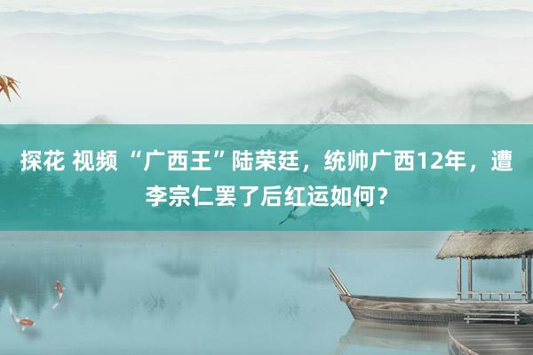 探花 视频 “广西王”陆荣廷，统帅广西12年，遭李宗仁罢了后红运如何？