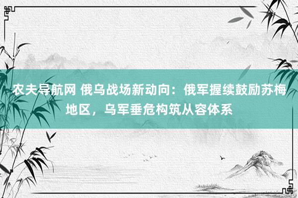 农夫导航网 俄乌战场新动向：俄军握续鼓励苏梅地区，乌军垂危构筑从容体系