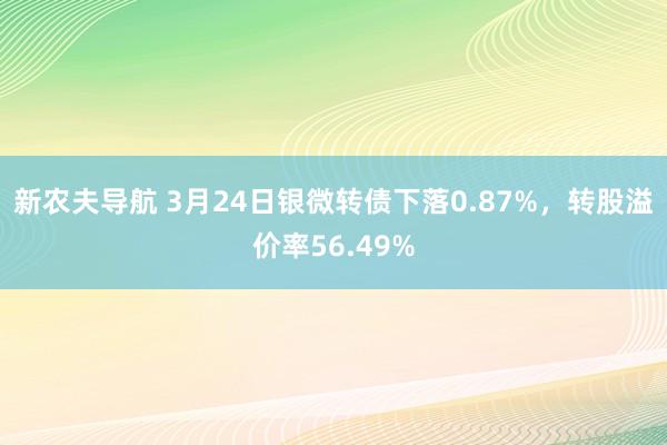 新农夫导航 3月24日银微转债下落0.87%，转股溢价率56.49%
