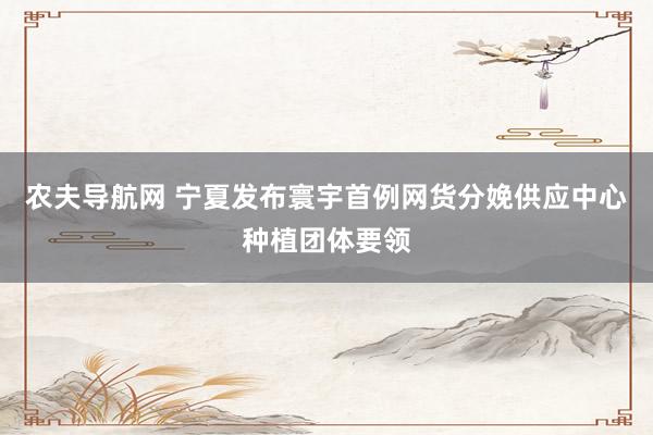 农夫导航网 宁夏发布寰宇首例网货分娩供应中心种植团体要领