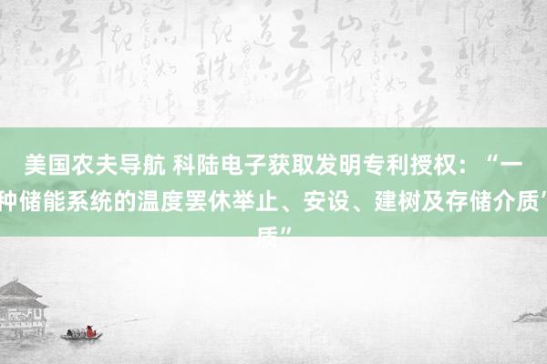 美国农夫导航 科陆电子获取发明专利授权：“一种储能系统的温度罢休举止、安设、建树及存储介质”
