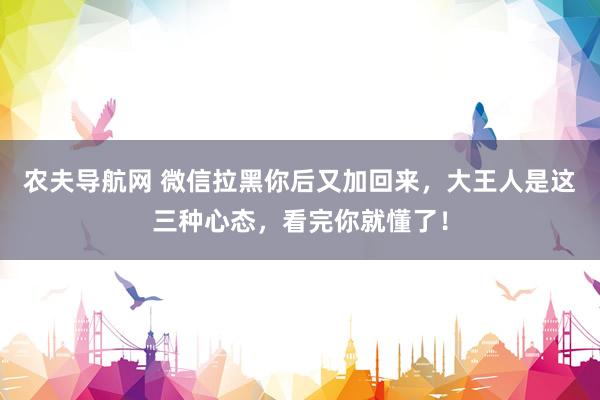 农夫导航网 微信拉黑你后又加回来，大王人是这三种心态，看完你就懂了！