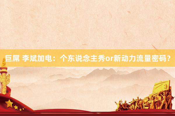 巨屌 李斌加电：个东说念主秀or新动力流量密码？