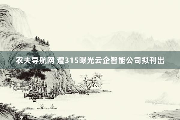 农夫导航网 遭315曝光云企智能公司拟刊出