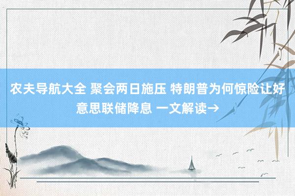 农夫导航大全 聚会两日施压 特朗普为何惊险让好意思联储降息 一文解读→
